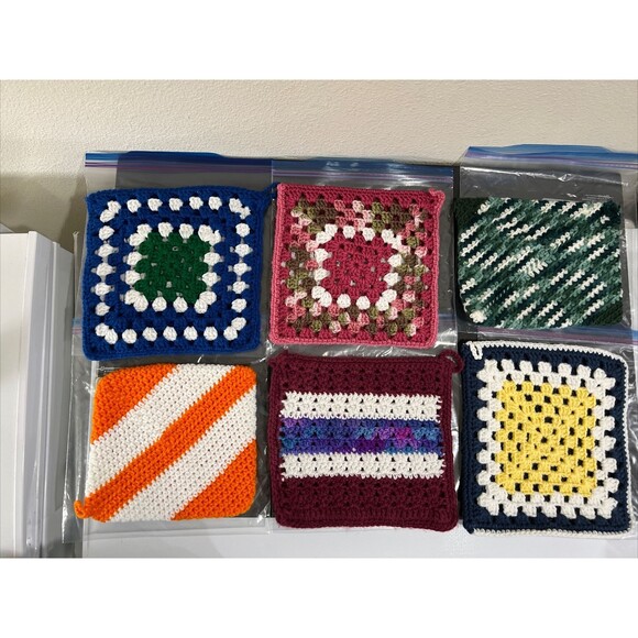 Crochet Double Thick Handmade Square Pot Holders Trivet Lot of 6 Knitted - Picture 2 of 15